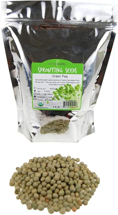 Green Pea Sprouting Seed - 2.5 Lb - Handy Pantry Brand - Green Pea for Sprouts Garden Planting Cooking Soup Emergency Food Storage Vegetable Gardening