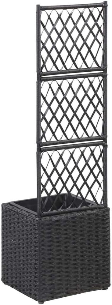 Garden Trellis Raised Bed with 1 Pot Lattice Panels Freestanding Poly Rattan Plant Raised Bed for Outdoor Climbing Planting Yard Patio DecorationBlack 11.8 x 11.8 x 42.1
