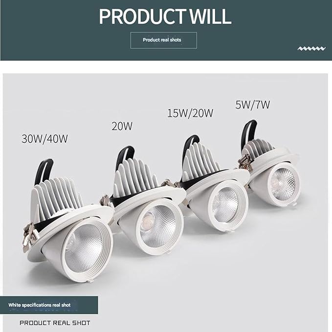 COB Recessed Spotlight Opening High-Transparency Adjustable Angle Elephant Trunk Light for Shop Exterior Walls Wedding Dress/Clothing Store Windows(White30W(AC111-240V))