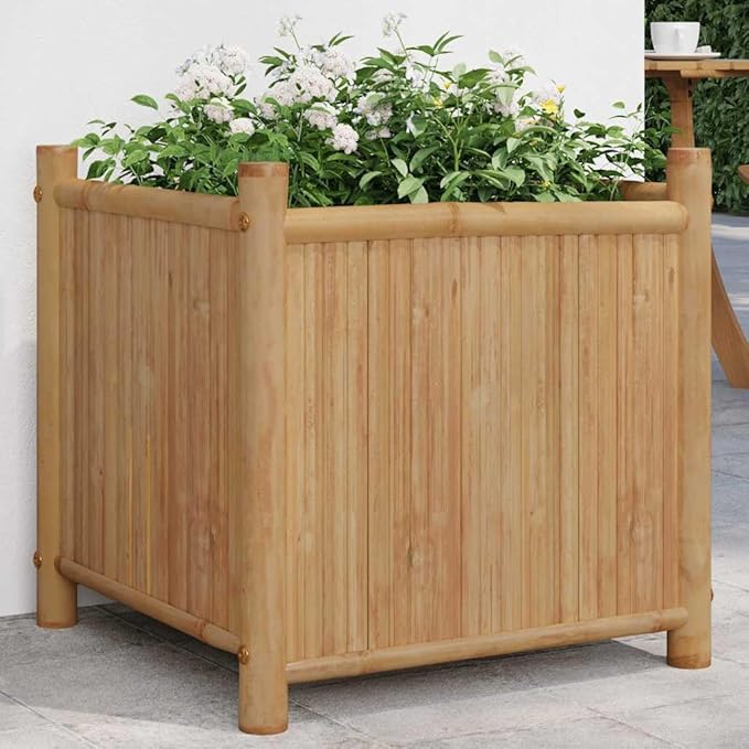 Natural Bamboo Square Planter Box 19.7x19.7x19.7 Inch Outdoor Garden Planter Durable Raised Garden Bed for Patio Balcony Deck