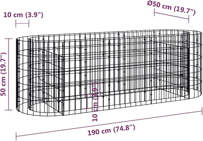 YAFF Gabion Raised Bed Galvanized Iron 74.8x19.7x19.7
