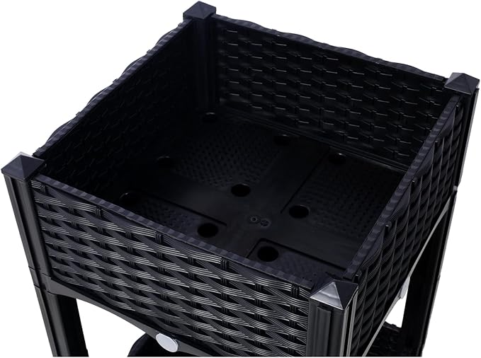 Planter Raised Garden Bed - Polypropylene with Drainage Plug Black 15.7x15.7x27.7 – Outdoor Garden Kit