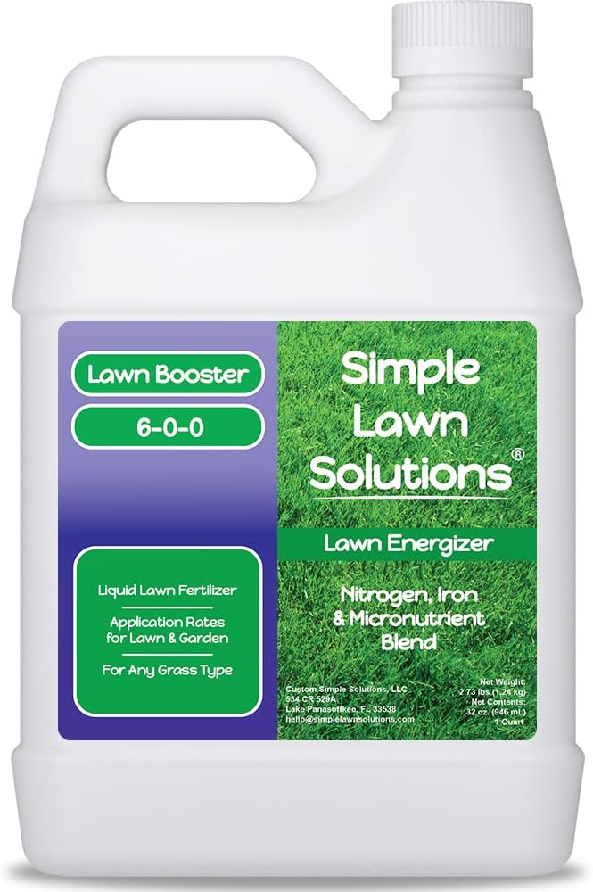 Commercial Grade Lawn Energizer Iron Nitrogen Micronutrient Booster - Liquid Turf Concentrated Fertilizer - Lawn Garden and Indoor Plants - Any Grass Type - Simple Lawn Solutions- 1 Quart