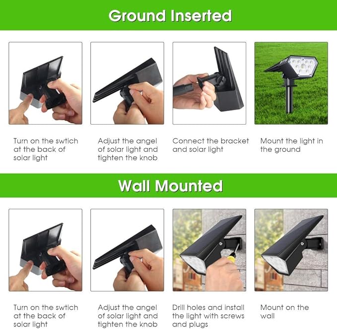 Biling Solar Spot Lights Outdoor 2-in-1 Solar Landscape Lights 12 LED Bulbs Solar Powered Lights IP67 Waterproof Adjustable Wall Light for Patio Pathway Yard Garden Driveway Pool - White(6 Pack)