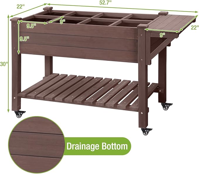 GUTINNEEN Raised Garden Bed 52.7x22x30in Outdoor Gardening Elevated Wood Plant Boxes Liner Included