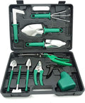 10 PCS Garden Hand Tools Set Planting KitGarden Work Tool with Carrying Case Gardening Tools with Water Proof and Never Mould ToteHandle Rake Weeder Trimmer Scissors Garden Hand Tool Belt Suitcase