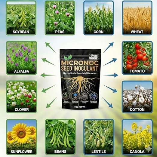 Mycorrhizal Fungi + Beneficial Microbial Blend – Seed Inoculant (10 lb) for Corn Cotton Soybeans Guar Cover Crops Peas Home Gardens &amp Flowers – OMRI® Listed