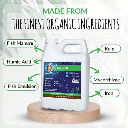 FOOP Garden - Organic Liquid Plant Food Made from Fish Manure (with Fresh Minty Scent) | Fish Fertilizer Alternative Perfect for Veggies Herbs FlowersTreesShrubs | Kid&ampPet Friendly (32oz 2 Pa