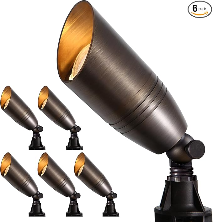 Gardencoin Solid Brass Outdoor Landscape Spotlights 12V Heavy Duty Low Voltage LED Spot Light Waterproof for Garden and Yard Up Lighting Bronze Accent Lighting Fixture Without Bulb (Classic 6 Pack)