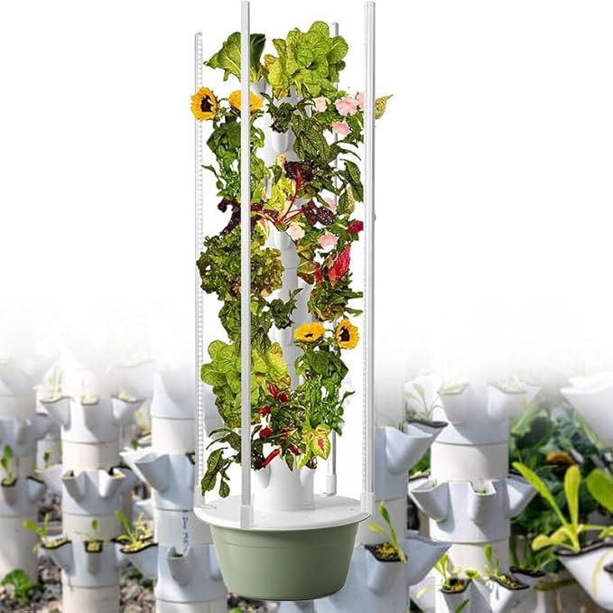 Hydroponic Tower | Vertical Planter Tower | Hydroponics Growing System Kit | with Hydrating Pump Adapter Net Potsfor Herbs Fruits and Vegetables.7-Layer