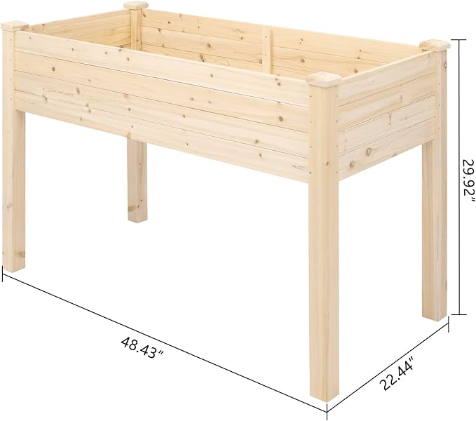 Vasitelan 47x22x30in Raised Garden Bed Elevated Wood Planter Box Stand for Backyard Patio Balcony