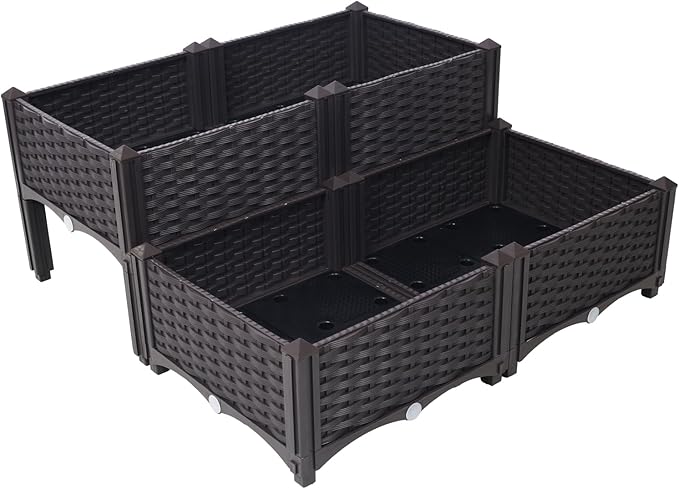 Dawn 4 Piece Raised Garden Bed with Legs Self-Watering Planter Box Raised Bed to Grow Flowers Herbs &amp Vegetables Brown