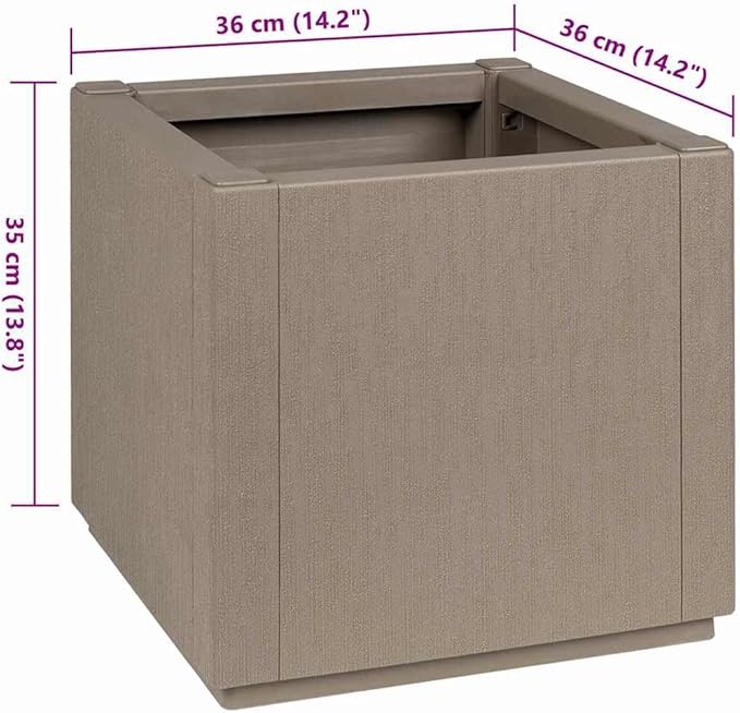 Garden Planter Gray 36x36x35 cm Polypropylene Outdoor Indoor Fade Resistant Textured Finish Raised Garden Bed for Plants