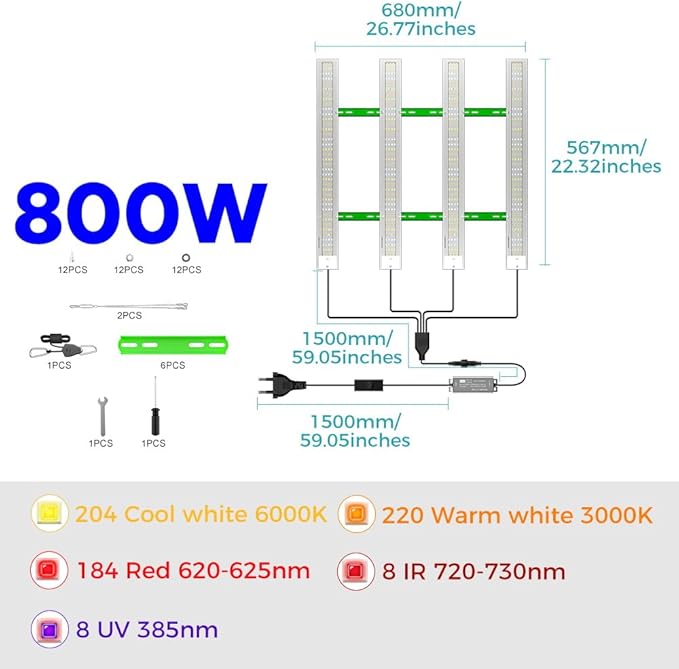 2pcs 800W Full Spectrum Plant Light LED Greenhouse Hydroponic Lights Sunlight 100-277V Indoor Growth Panel Lamp UV/IR Succulent Cultivate Lamps 110V Flower Cactus Seed Fill Lighting US Plug with Hook