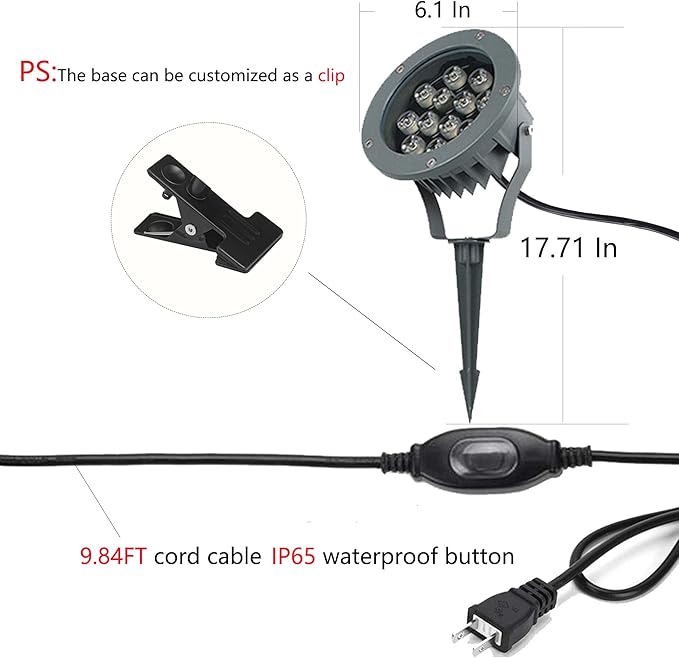 Kiven LED Landscape Spotlight Outdoor with Automatic TimerIP65 Waterproof Garden Spotlights12W 110V Yard Flood Light with Spiked Stand Lawn Lights6000K LED Wall Lights with 9.84FT Wire for Patio