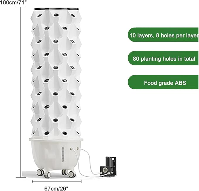 Vertical Hydroponic Grow Tower Aeroponic Tower for Herbs Fruits and Vegetables with Movable Water Tank Hydrating Pump Timer Adapter(X-Large)