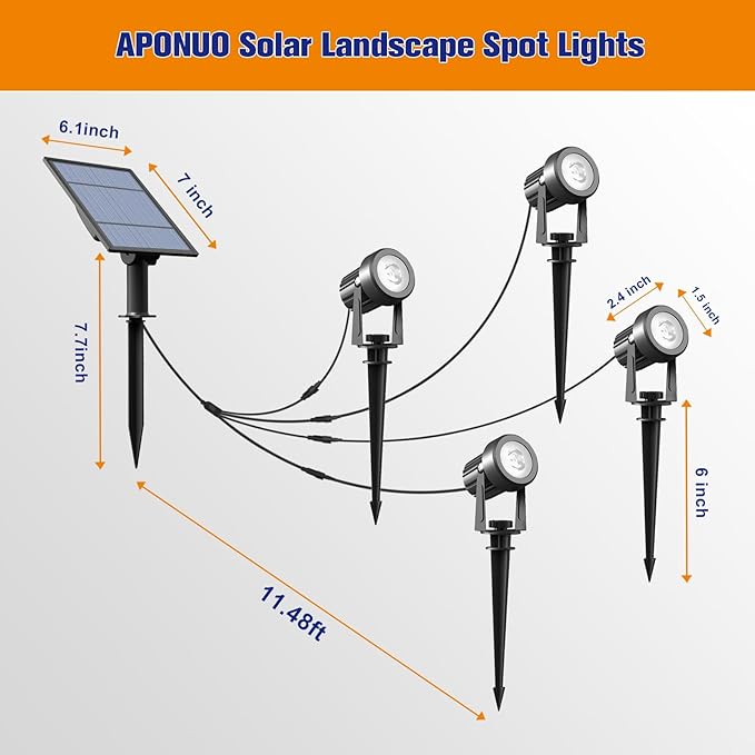 APONUO 4-in-1 Solar spot Lights and 16.4ft Extension Cord