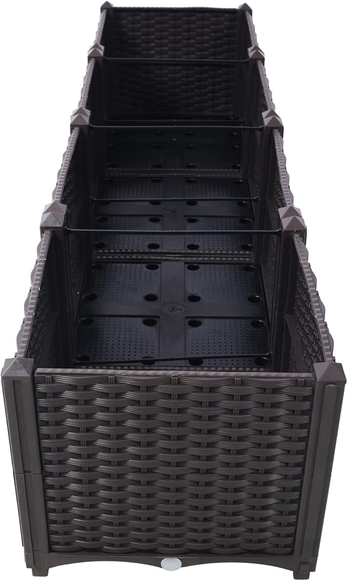 Donext Brown Modern Planter Box OutdoorsExtra Deep Raised Garden Bed Balcony Planters with Drainage Layer Outdoor Flower Vegetable Pot(63 L X 15.7 D X 14.7 H)