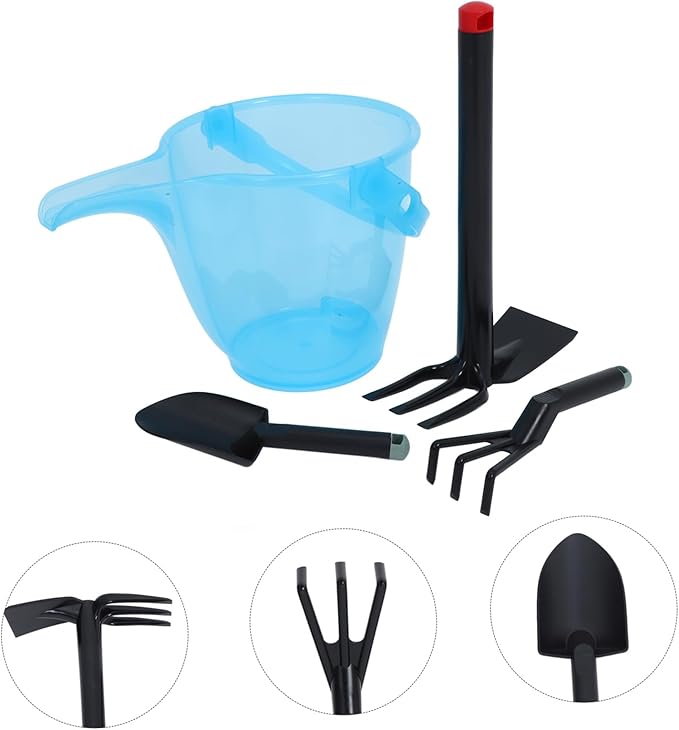 Heavy Duty Garden Hoe and Gardening Tool Set with Bucket Plastic Shovel Soil Fork Lightweight Non-Slip Beach Digging for Boys and Versatile Outdoor Weeding and Planting Tools for