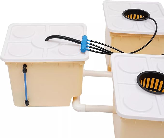 5-Buckets 2.91gal DWC Hydroponic System Kit Weed Growing Kit Indoor Dutch Buckets w Lid Hose Clay Pebbles Bucket Drip Growing System for Cultivating Tomatoes Peppers Sorrel Chard Kales