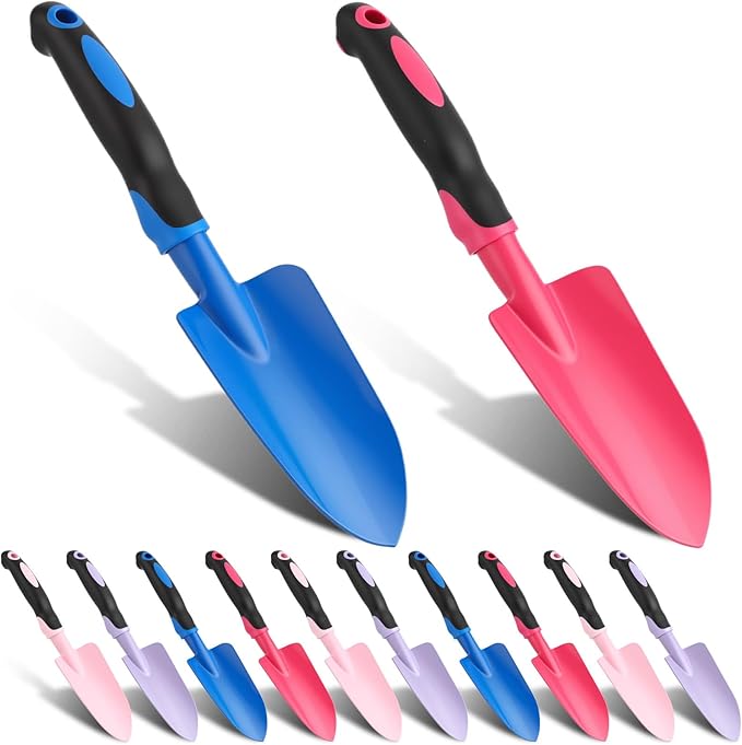 12 Pcs Garden Shovel Aluminum Alloy Heavy Duty Trowel Small Digging Shovels Metal Hand Trowel Spade with Soft Handle for Garden Lawn Yard Planting Tool (Wide ShovelFuchsiaPurpleBluePink)