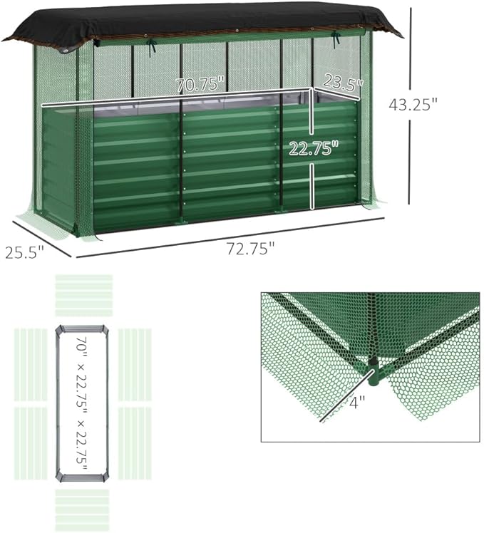 Heavy-Duty Galvanized Steel Raised Garden Bed Kit with Assembly Tools Sturdy Planter Box for Vegetables Flowers and Herbs (Green + HDPE + Steel-1)