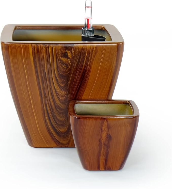 Generic 2 Pack Smart Self Watering Planter Pot for Indoor and Outdoor Dark Wood Square Cone