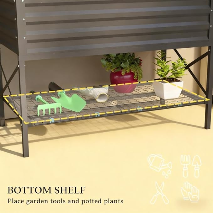 Metal Planter BoxGalvanized Raised Garden Bedwith LegsStorage Shelf and Bed Liner