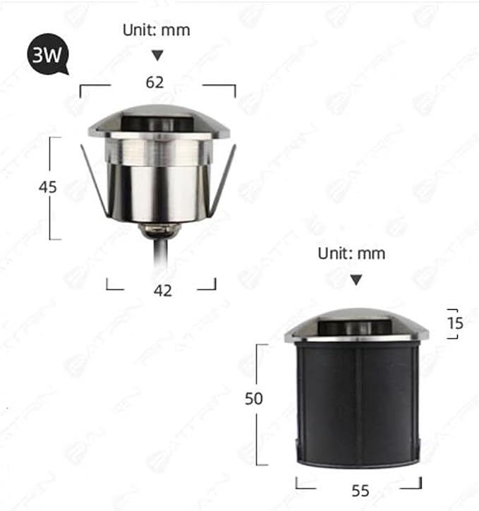 Outdoor Landscape Lamp - LED Buried Lights DC 24V Low VoltageOne / Two / Four Side Wall Light IP67 Waterproof Recessed LED Spotlight Inground Driveway Pathway Lights Easy To Install(White3W-62MM-