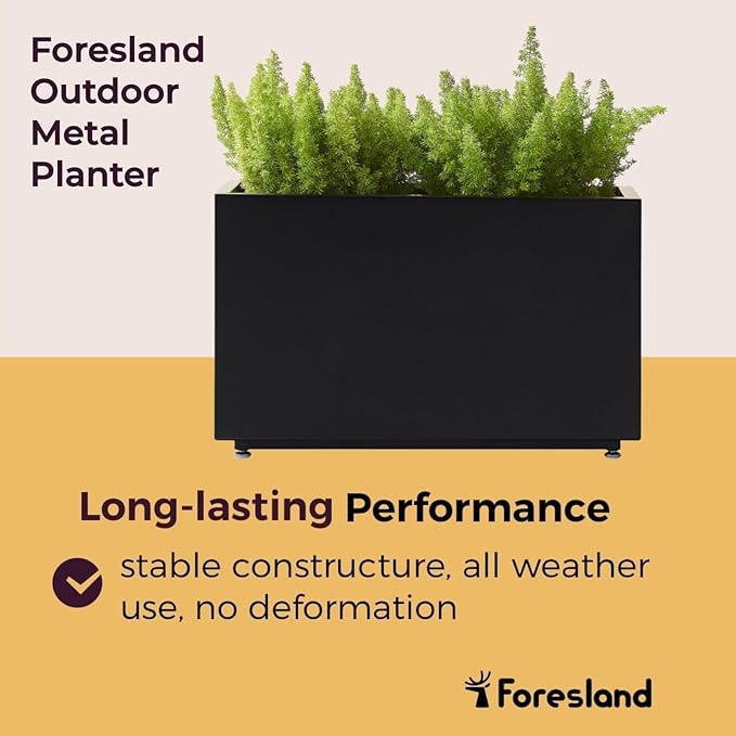16-Inch Tall Metal Planter Raised Garden Bed 26Wx10Dx16H Planter Box for Plants Vegetables &amp Vines Features Drainage Holes &amp Adjustable Feet Easy Assembly Black