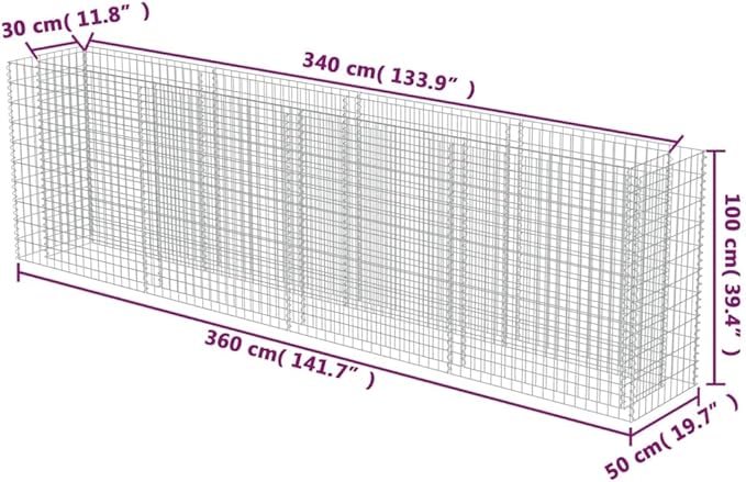 Gabion Raised Bed Raised Flower Bed Patio planters Standing Planter Garden beds Outdoor Suitable for Nursery Orchard Arboretum Courtyard Galvanized Steel 141.7x19.7x39.4