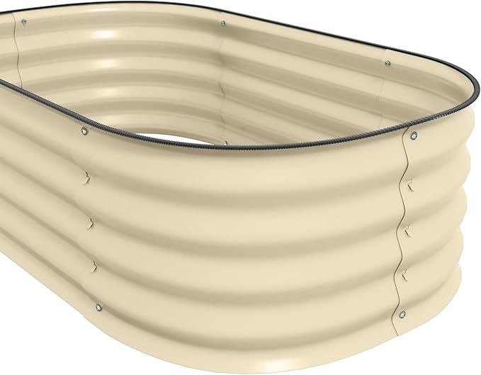 3.4' x 2' x 1' Galvanized Raised Garden Bed Kit Outdoor Metal Elevated Planter Box with Safety Edging Easy DIY Stock Tank for Growing Flowers Herbs Vegetables Cream