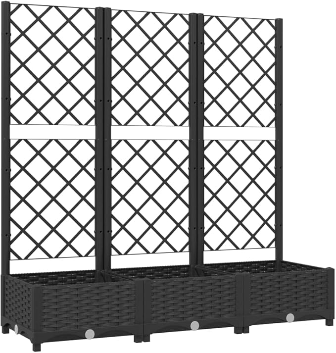 Large Garden Planter Black Polypropylene 47.2 with Trellis Raised Garden Bed for Outdoor Plants Balcony Terrace Gardening