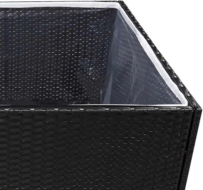 Large Rectangular Garden Planter Black PE Rattan Powder-Coated Galvanized Steel 61.8x61.8x31.5 in Outdoor Raised Garden Bed for Patio Terrace