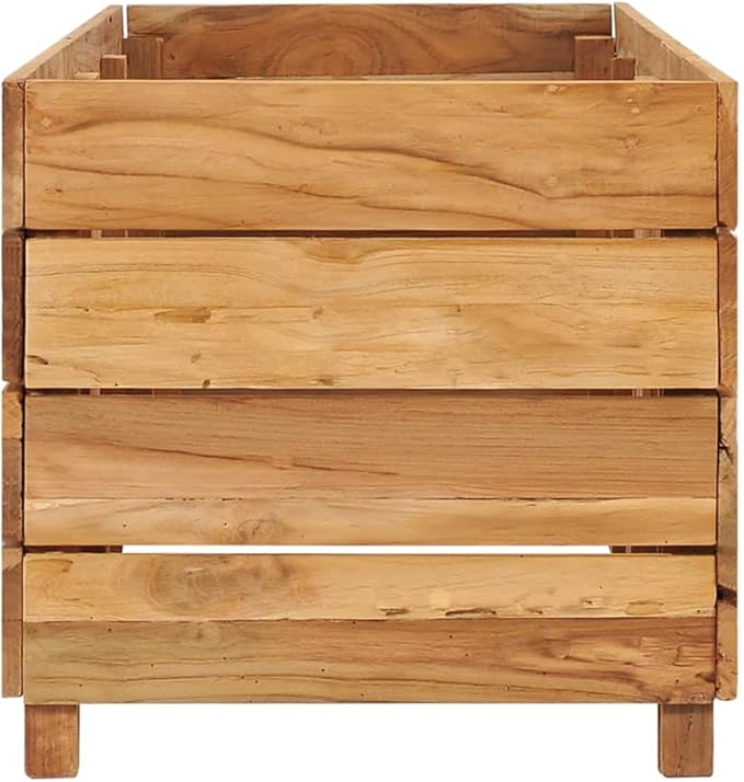 Wooden Raised Bed with a Steel Rack Recycled Teak Raised Planter Garden Box with Legs Wood Raised Garden Bed Planter for Vegetables Grass Lawn Yard 59.1x15.7x15 -AA