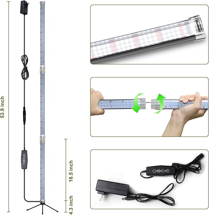 Super-Bright 48 T10 Plant Lamp 6000k Full Spectrum Standing Grow Light 3 Modes &amp 5 Dimming Levels Timer 4/8/12H12V/3A High Power Output for Large &amp Tall Indoor Plants