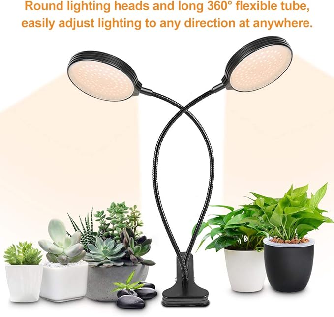 Pssopp Plant Grow Light 5 Dimmable Levels Full Spectrum Height Adjustable Plant Growing Lamp with Timing Function for Indoor Plants (3 Heads)
