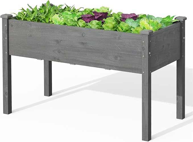 Giantex Raised Garden Bed Elevated Planter Box with Legs Drain Holes Wood Planter Raised Beds for Vegetables Flower Herb Standing Plant Grow Container for Backyard Patio 48 Lx22 Wx30 H