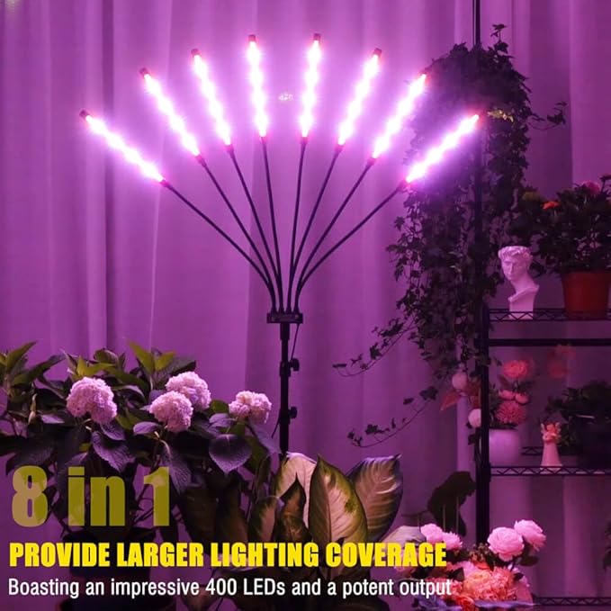 [8 in 1] LED Grow Light for Indoor Plants Full Spectrum Plant Lights for Indoor Growing with Tripod Stand Auto On/Off Timing 4/8/12H Plant Growing Lamps for All Indoor Plants.
