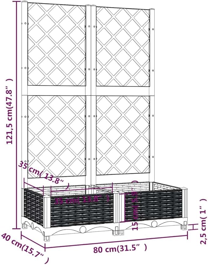 Garden Planter Blue Grey Polypropylene Large Planters 31.5x15.7x47.8 Inch Raised Garden Bed with Trellis for Outdoor Plants Balcony Patio