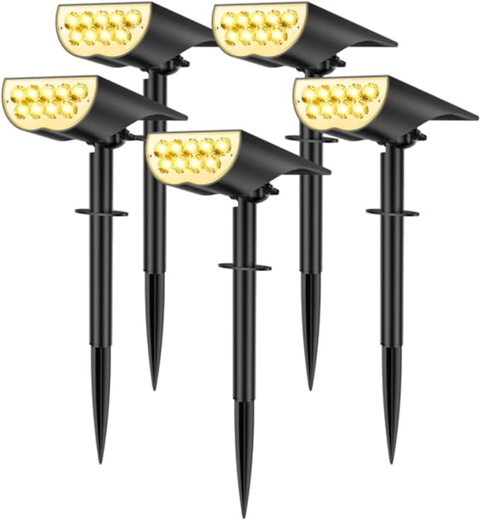 Solar Spot Lights Outdoor Solar Lights Outdoor Waterproof IP65 3 Brightness Modes Dusk to Dawn Landscape Spotlights for Yard Garden Pathway Tree Decoration Warm White 5 Pack