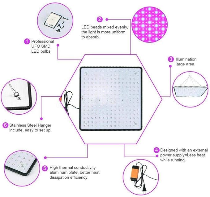LED Grow Light 1000W 225 LED Ultra Thin Light Weight Easy to Install Red Light