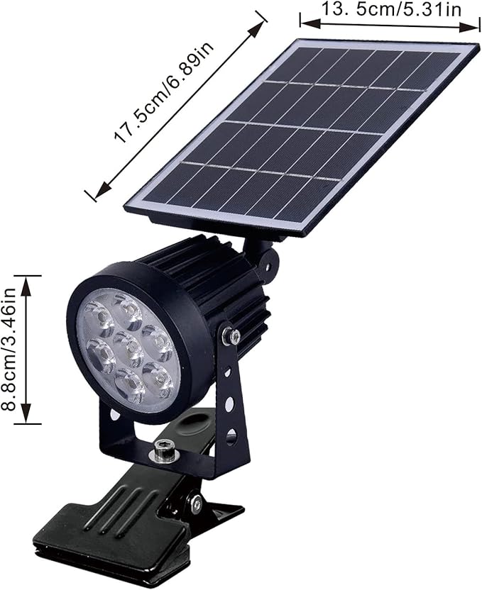 Outdoor LED Spotlight Waterproof Solar Spot Lights with Clip Security Tree Spotlights Adjustable IP65 Mini Clip Lamp for Billboards Courtyard Garden Pathway Light-Operated