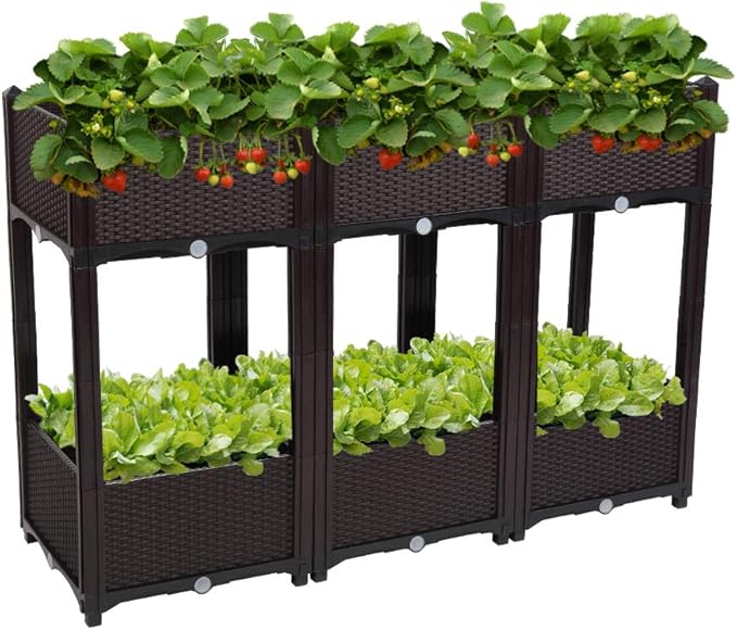 VINGLI Square Raised Garden Bed Self-Watering Plastic Planter for Indoor Outdoor Vegetables Fruits Potato Flowers All Weather (6 Pcs)
