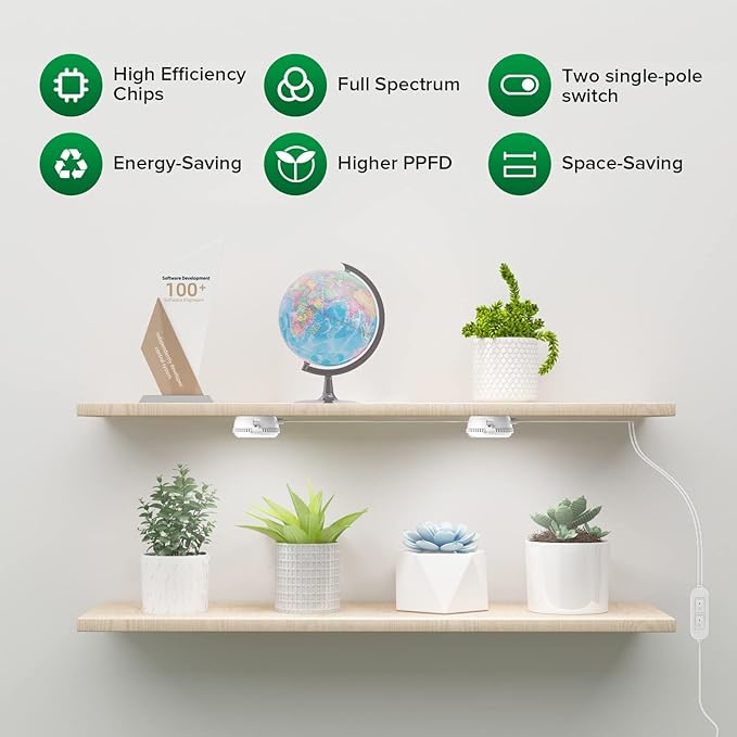 SANSI LED Grow Lights for Indoor Plants 300W Full Spectrum Clip-on Gooseneck Grow Light 20W Plant Light for High PPFD+LED Puck Grow Light 10W (150 Watt Equiv) 2-Head Grow Lamp