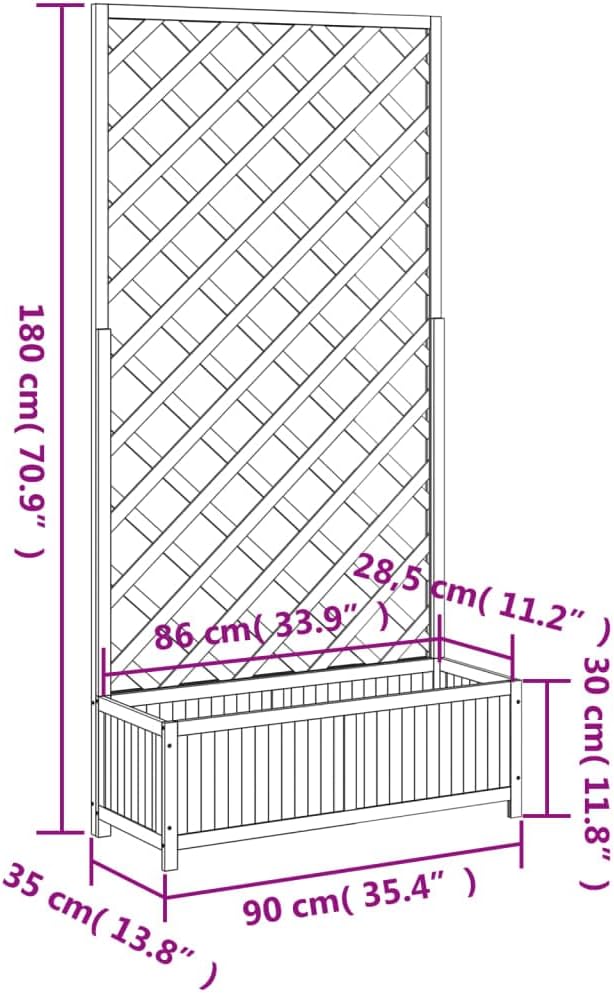 Raised Garden Bed with Trellis Gray Solid Fir Wood Outdoor Planter Box 35.4x13.8x70.9 Elevated Planter for Flowers Vegetables and Climbing Plants in Garden or Patio