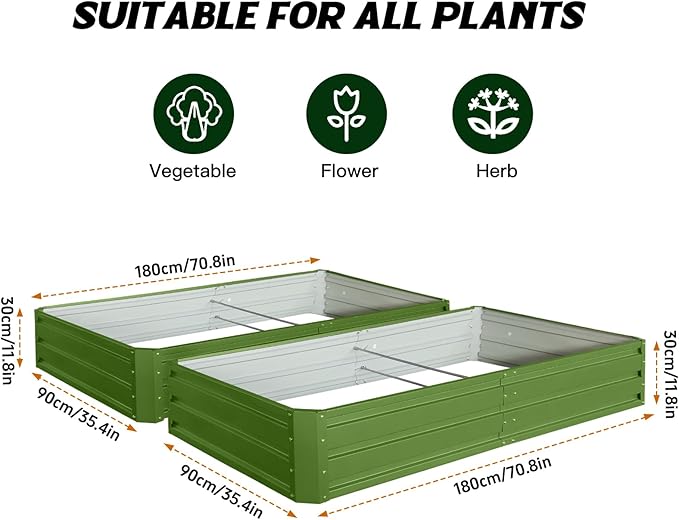 6 x 3 x 1 ft (2 Pack) Metal Garden BedOutdoor Planter Box Metal Patio Kit Planting Bed for Vegetables Flowers HerbGreen