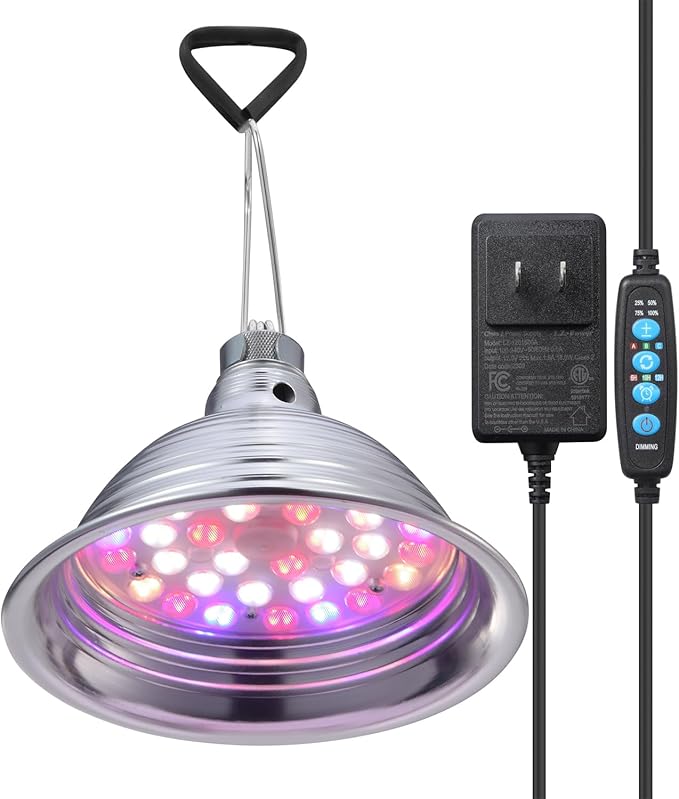 LED Grow Light - All-New 144 LED Chips Full Spectrum Sunlight Light for Indoor Plants Hydroponics Veg Flower &amp BloomClamp Growing Lights with Timer 6/10/12 Hrs 4-Level Dimmable1 Pack