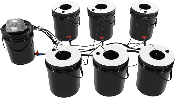 Hydroponics Growing System 7 Bucket Growing System Kit Recirculating Deep Water Culture Hydroponic Bucket System for Indoor/Outdoor Leafy Vegetables