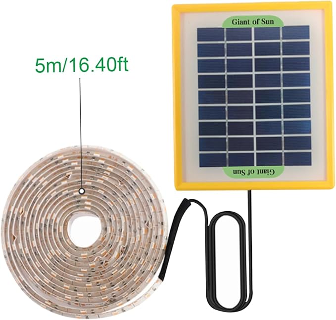 Solar Powered Grow Lights 16.4ft Plants Light Strip with Solar Panel Full Spectrum Fast Heat Dissipation Heat Lamp Grow Lights for Greenhouse